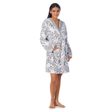 Load image into Gallery viewer, DKNY Signature Short Hooded Logo Grey Fleece Robe
