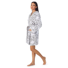 Load image into Gallery viewer, DKNY Signature Short Hooded Logo Grey Fleece Robe
