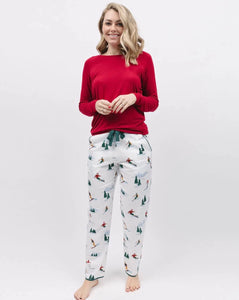 Cyberjammies Red Slouch Top And Ski Print Bottoms Pyjama Set
